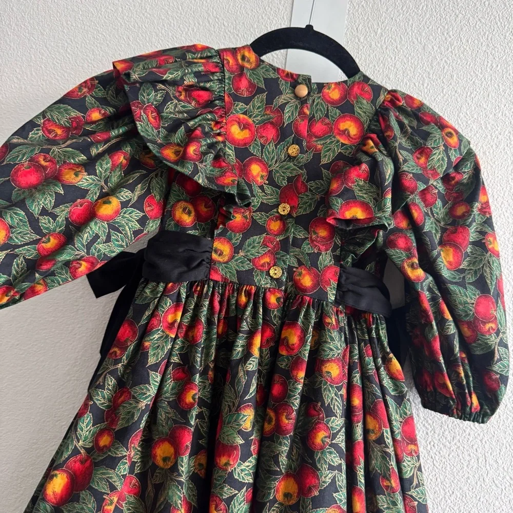 Vintage Wee Clancy Victoria Holiday Harvest Dress Bows Puff Sleeve Tulle Fruit